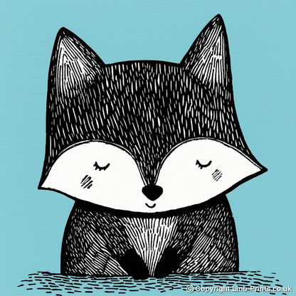 Cute Fox Cub Linoprint-Style Art (622-1)