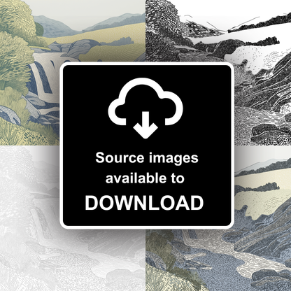 Aira Force waterfall in the Lake District Linoprint-Style Art (2355-3)