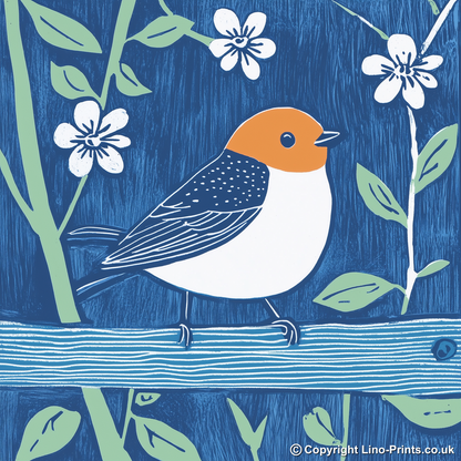 Cute Baby Robin Linoprint-Style Art (901-1)