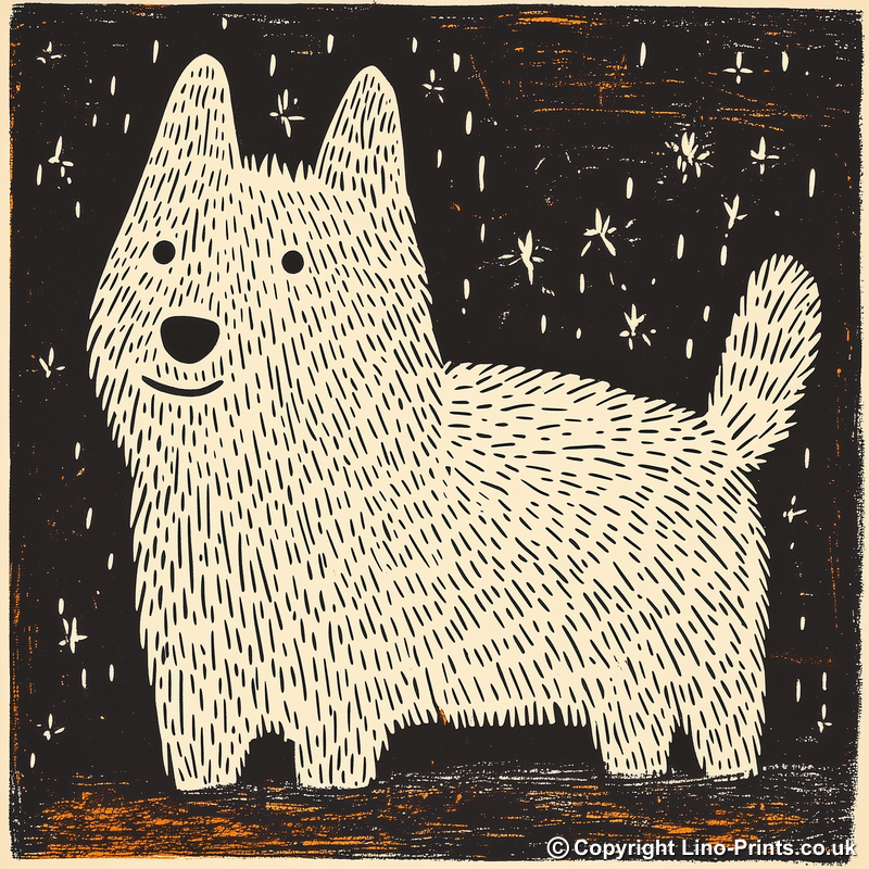West Highland White Terrier Linoprint-Style Art (1492-1)