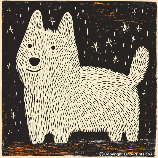 West Highland White Terrier Linoprint-Style Art (1492-1)