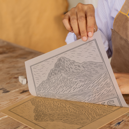 Mountains Linoprint-Style Art (c386)