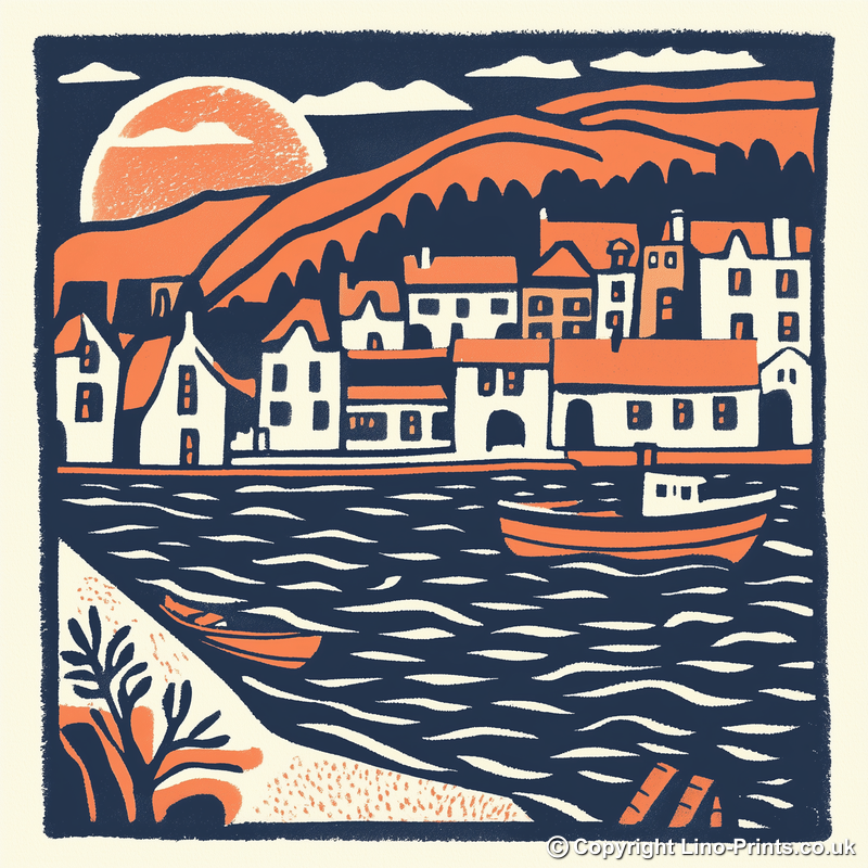 St Ives Harbour, Cornwall Linoprint-Style Art (156-1)