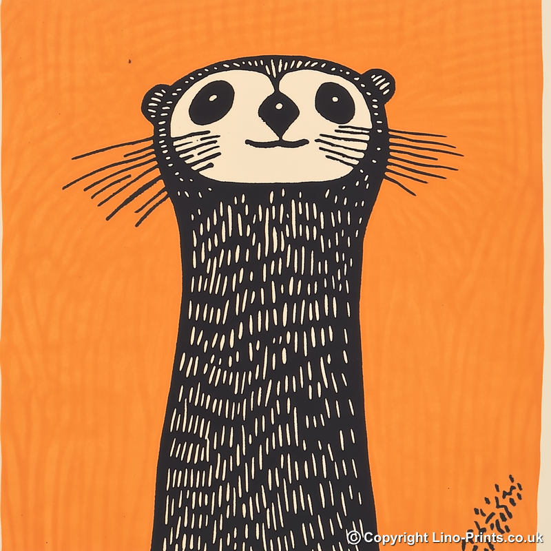 Cute Ferret   Linoprint-Style Art (218-1)