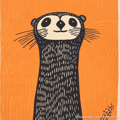 Cute Ferret   Linoprint-Style Art (218-1)