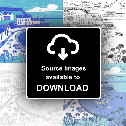 Coverack, Cornwall Linoprint-Style Art (1084-2)