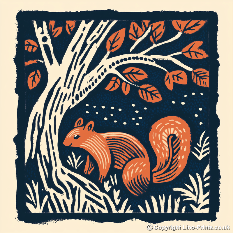 Cute Squirrel Linoprint-Style Art (81-2)
