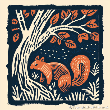 Cute Squirrel Linoprint-Style Art (81-2)