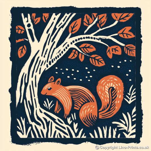 Cute Squirrel Linoprint-Style Art (81-2)